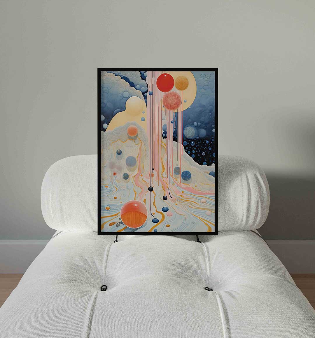 Abstracte bollen en lijnen – staande surrealistische wanddecoratie van WallArtistic