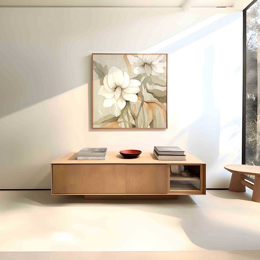 Witte bloemen – vierkante bloemen wanddecoratie van WallArtistic