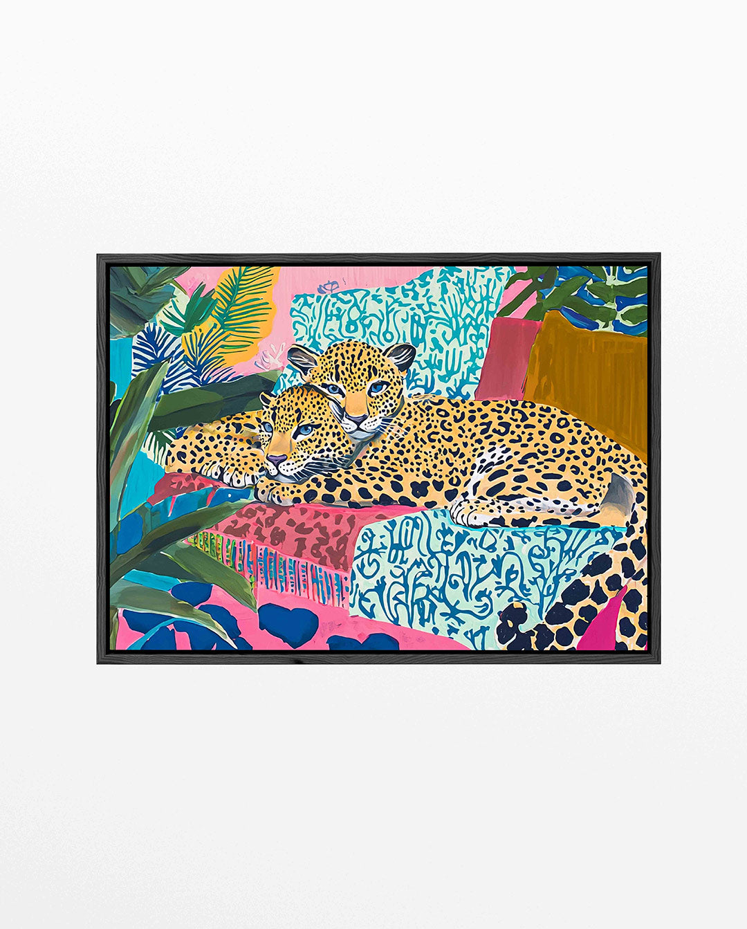Luipaarden in kleurrijke jungle – Twee – liggend jungle kunstwerk