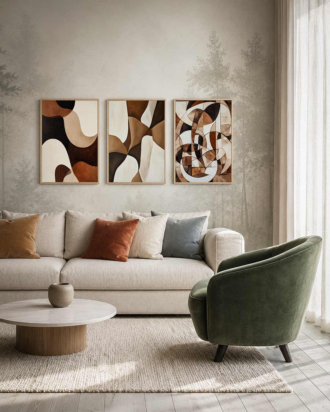 Vloeiende kleurvlakken driedelige posterset – deze posterset in drie delen toont een spel van vloeiende