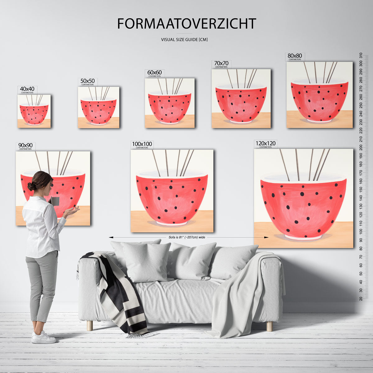 Rode kom met stippen – vierkante muurposter met kleurrijke illustratie