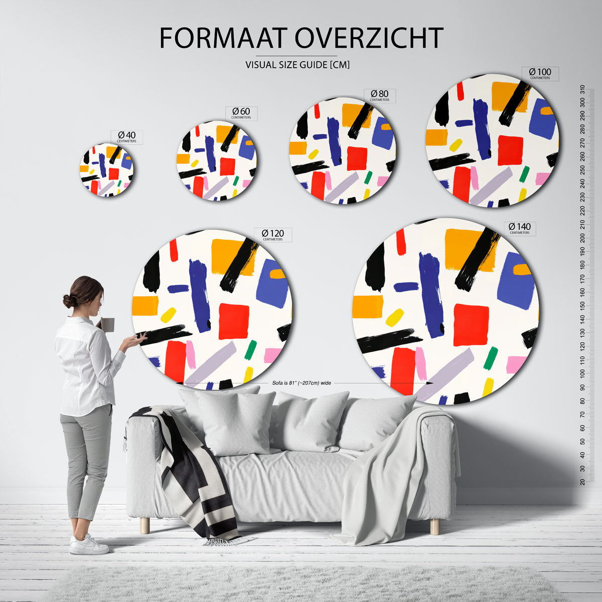 Abstracte vormen – geïllustreerde wandkunst als moderne muurcirkel