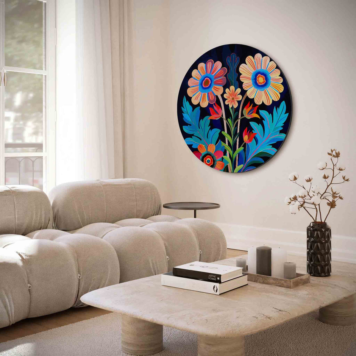 Bloemen en bladeren – muurcirkel met abstracte texturen voor aan de muur