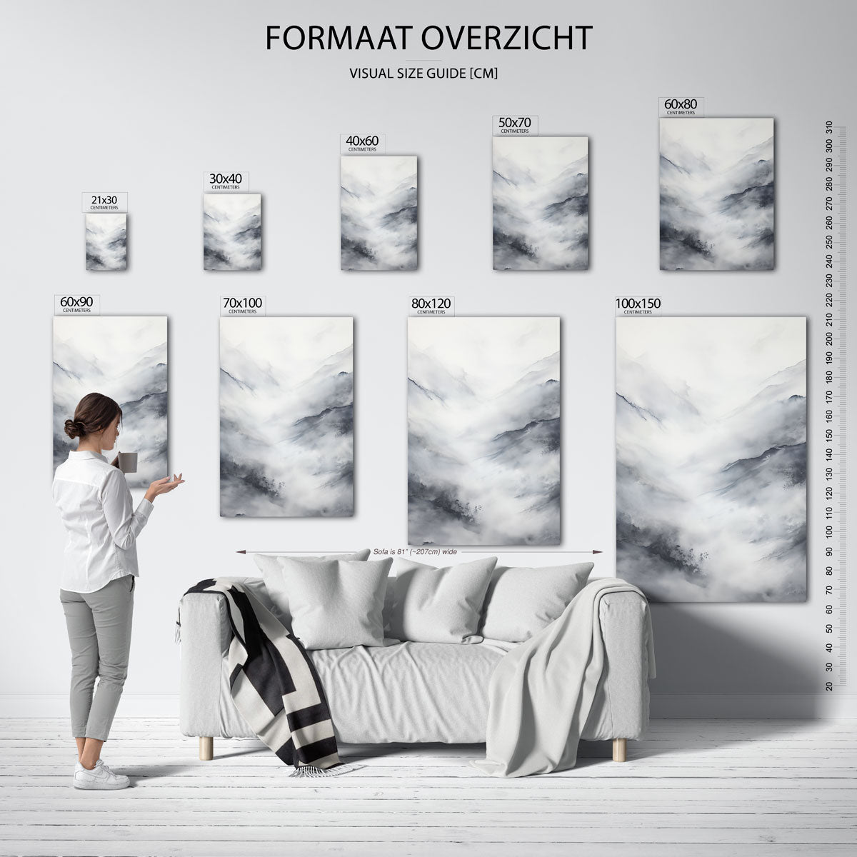 Mistige bergen – staande muurposter met natuurthema