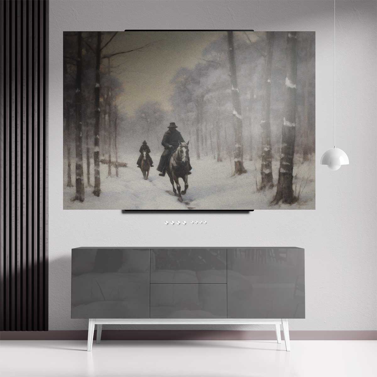 Winterse Ruiters in het Bos – dibond kunstwerk als wanddecoratie