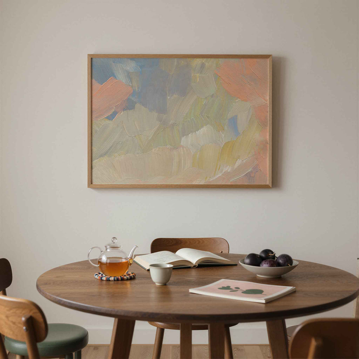 Abstracte penseelstreken – liggende schilderkunst wanddecoratie van WallArtistic