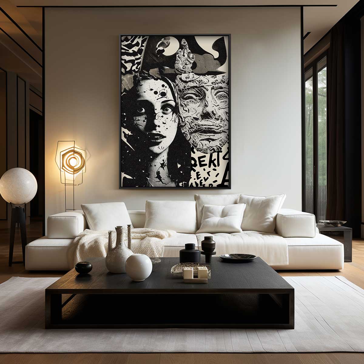 Collage in zwart-wit – staand kunstwerk voor modern interieur