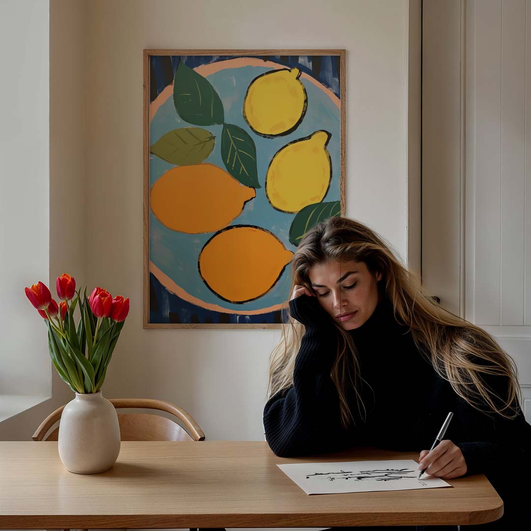 Citrus Bloemenzee – culinaire wandkunst als portret poster