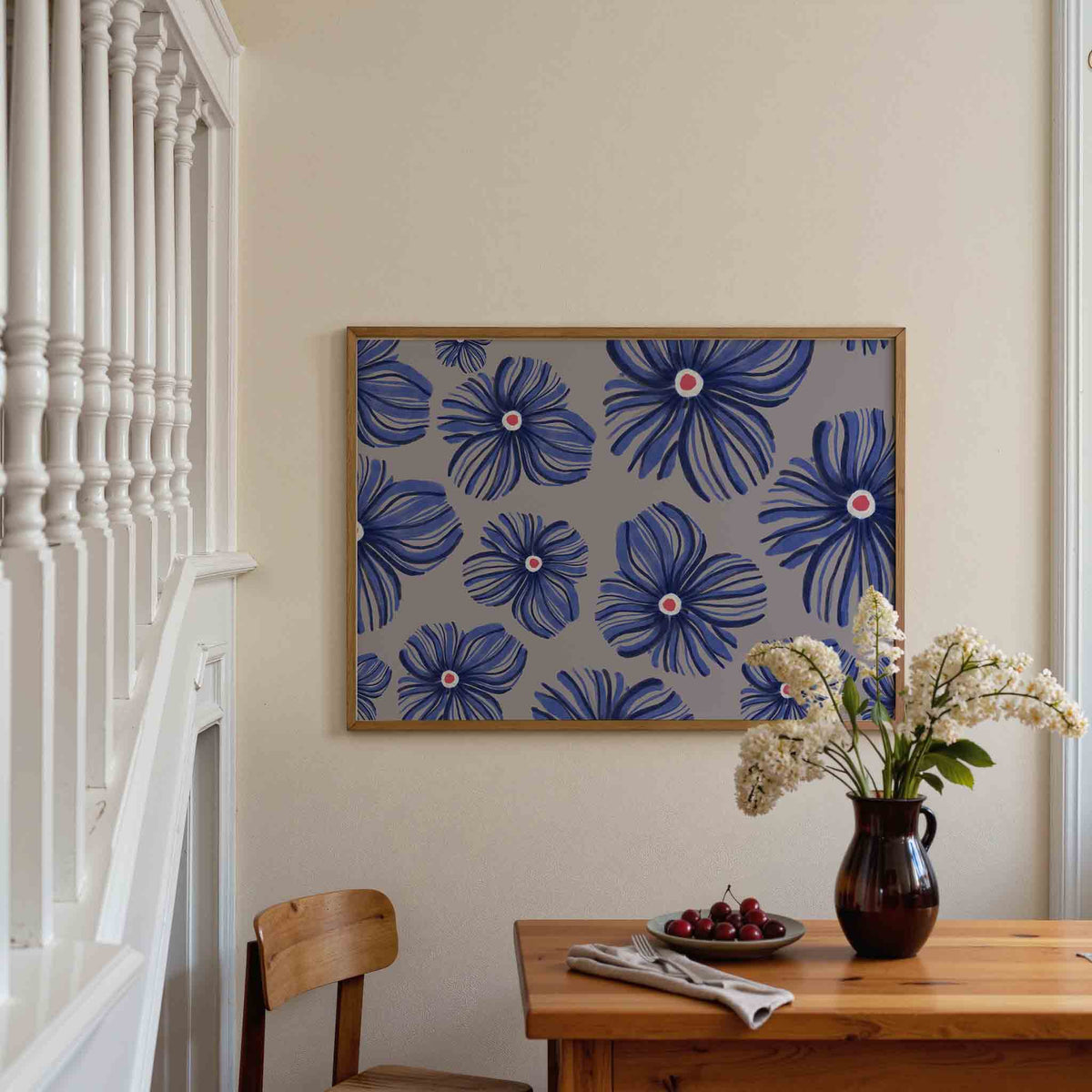 Blauwe bloemen – botanische poster in liggend formaat