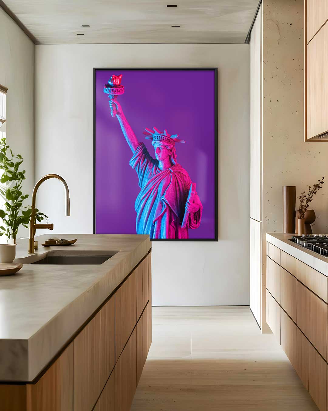 Vrijheidsbeeld in Neonkleuren – modern portret kunstwerk van WallArtistic