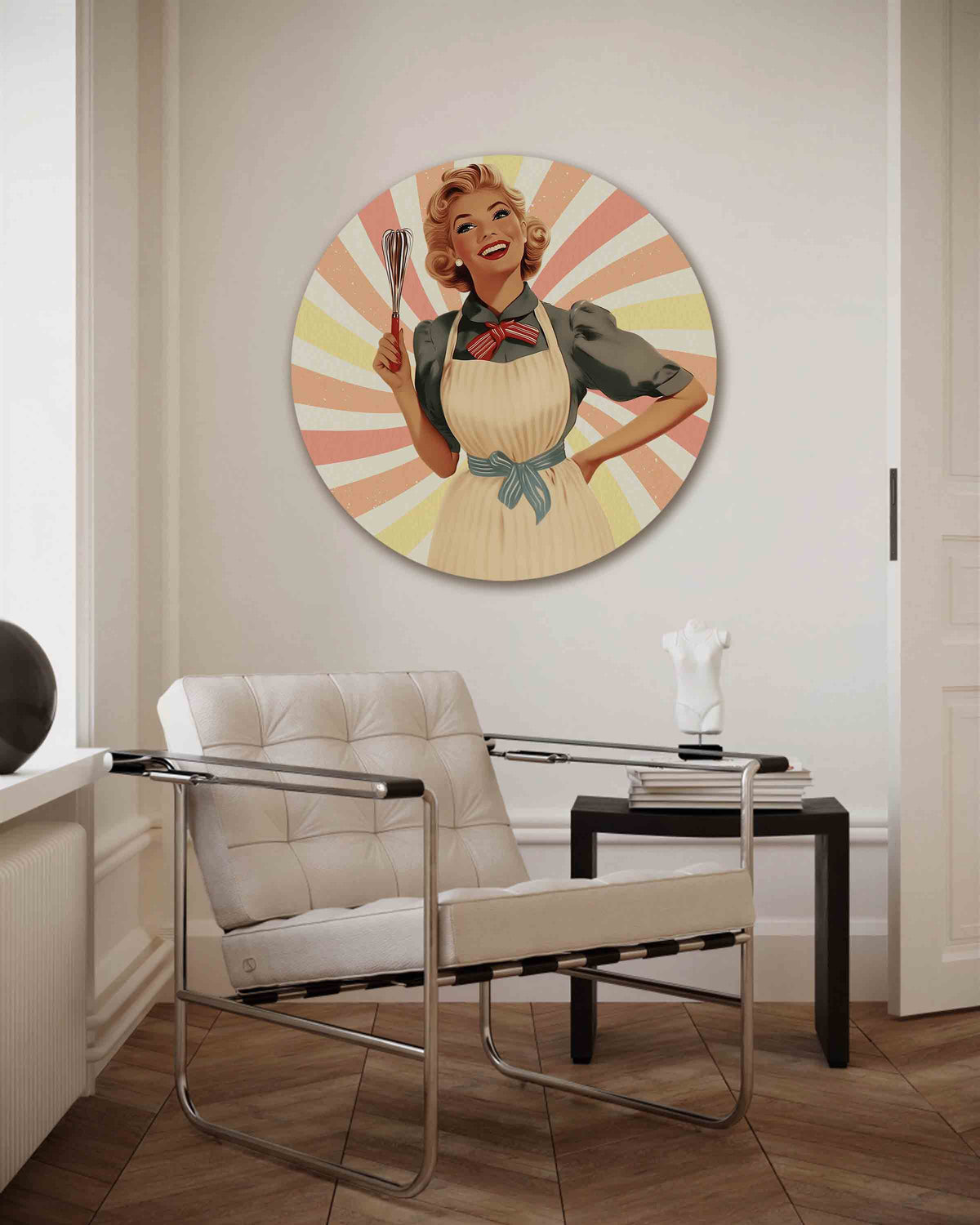 Vrouw met garde – Pop Art muurcirkel als ronde wanddecoratie