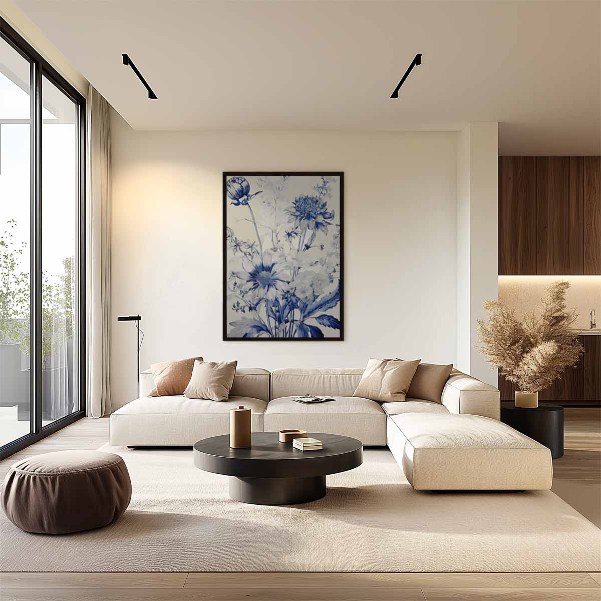 Bloemboeket in Blauw Kunstafdruk – staand kunstwerk voor modern interieur