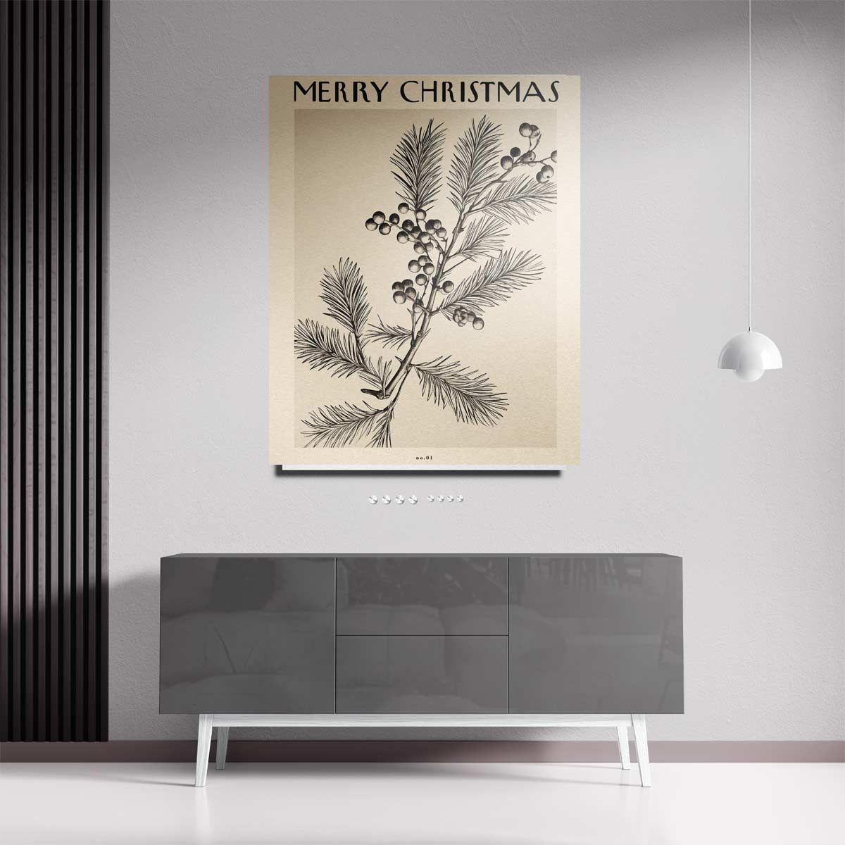 Vintage Kersttak Illustratie – staande wandkunst voor woonkamer of interieur