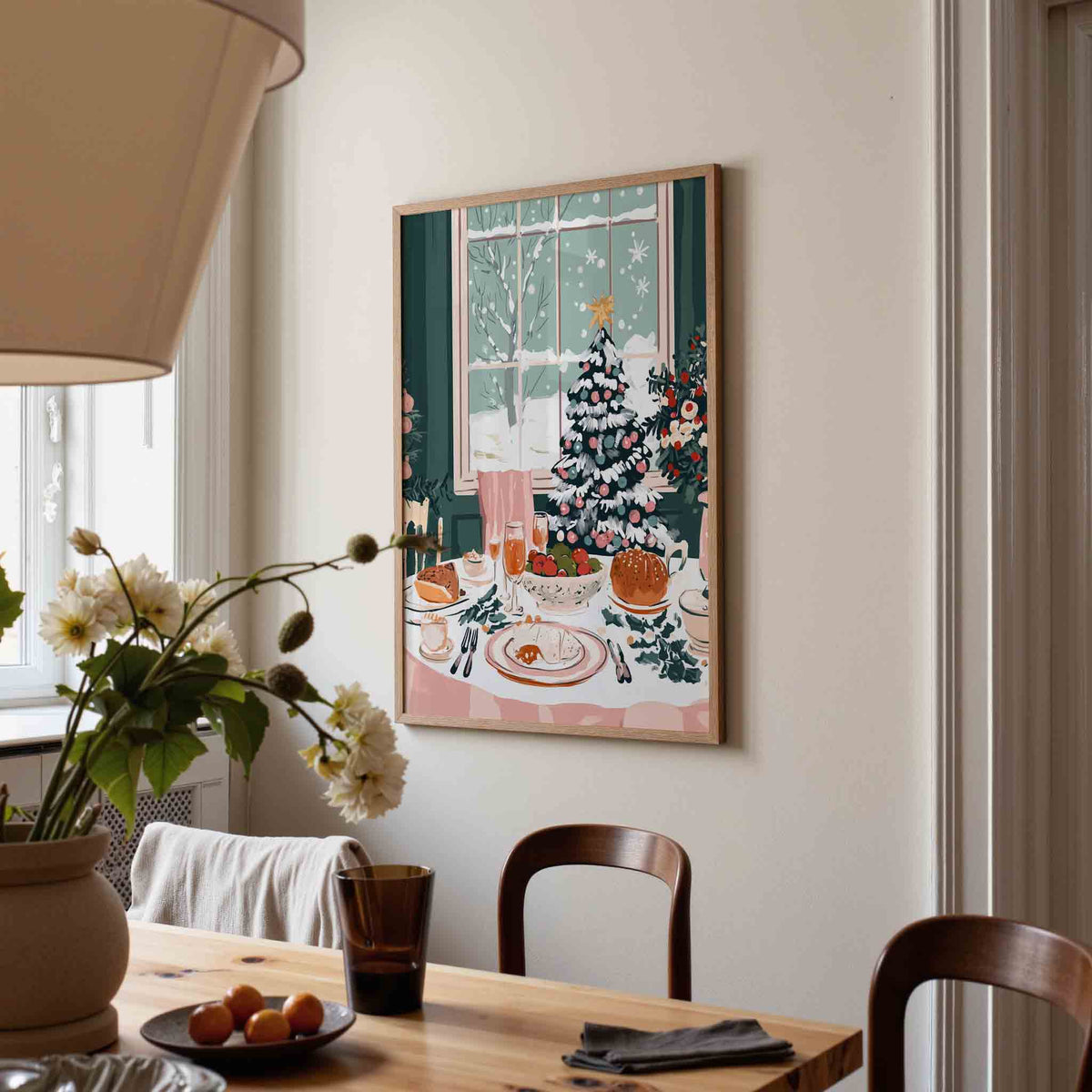 Kersttafel met boom – kerstposter in staand formaat