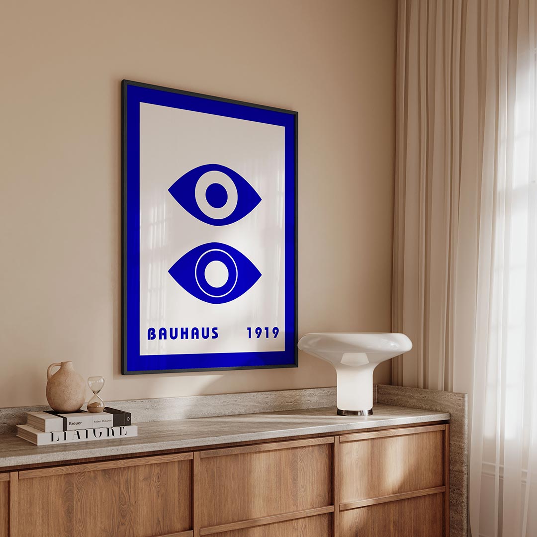 Oogvormen en lijnen – geometrische Bauhaus poster in staand formaat