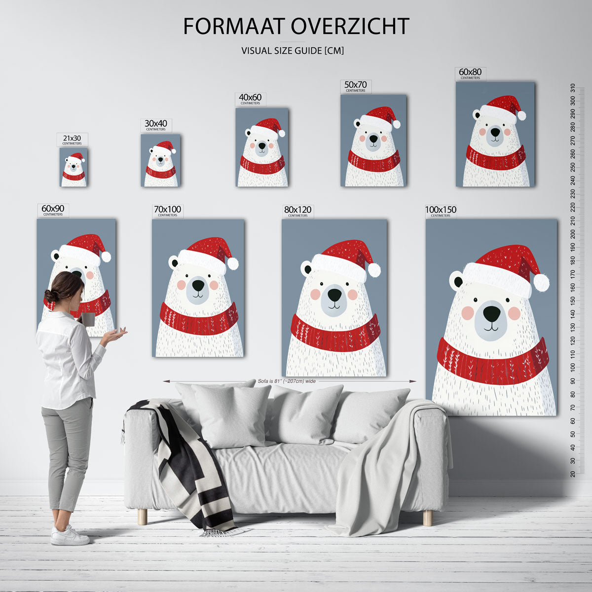 Ijsbeer met kerstmuts – staande muurposter voor de kinderkamer