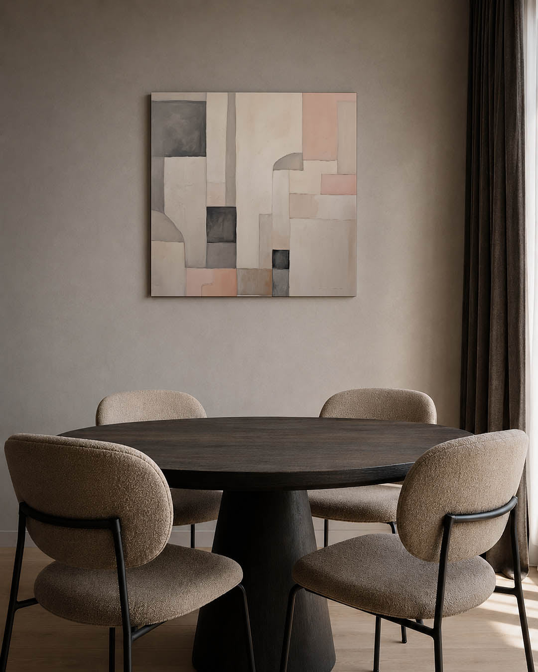 Geometrische vormen kunstwerk – tweede productweergave – dit werk toont een compositie van rechthoeken en vierkanten in