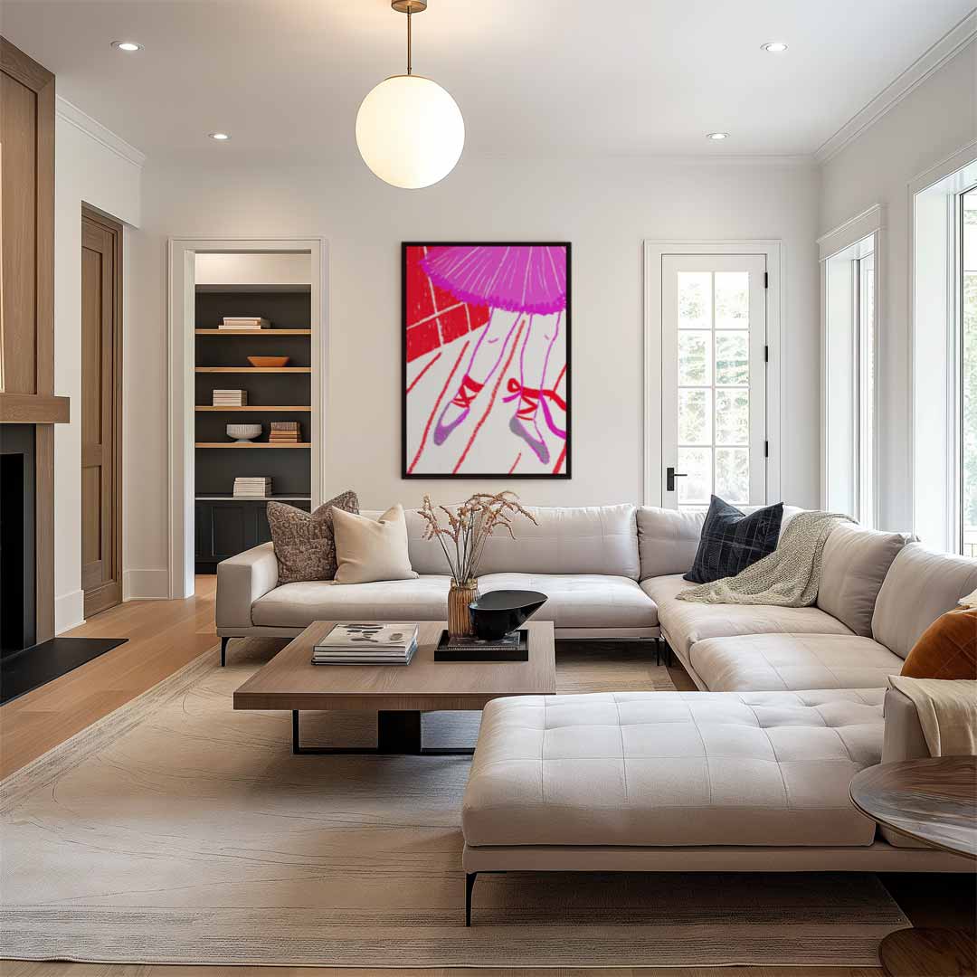 Ballerina Tussen Kleuren – kunstwerk met zwarte baklijst
