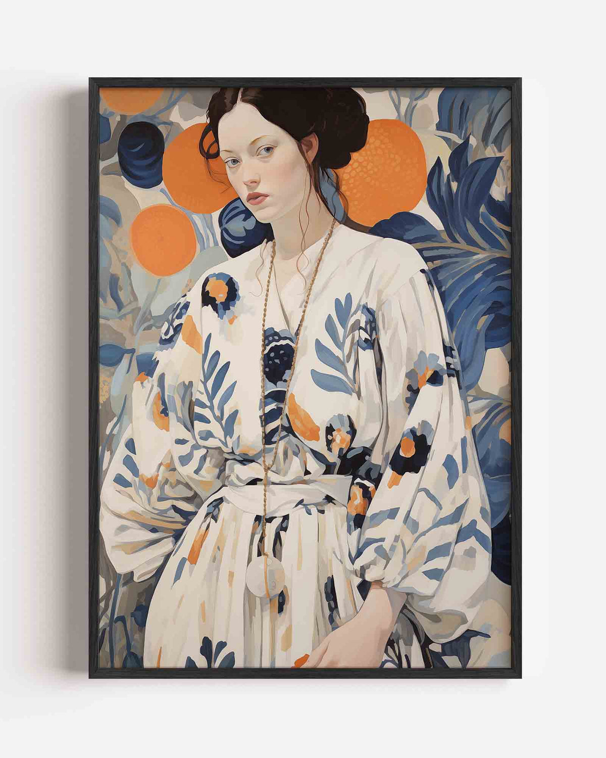 Vrouw met bloemenpatroon – botanische portret poster als wanddecoratie