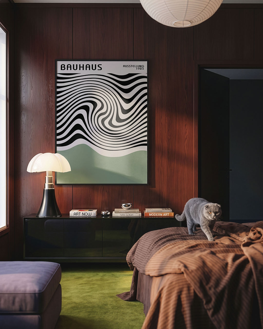 Golvend lijnenspel – geometrische Bauhaus poster in staand formaat
