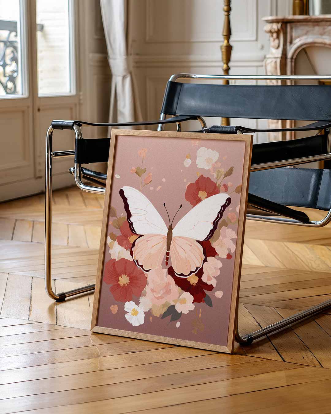 Elegante Vlinderbloemen – staande muurposter met zomerse uitstraling