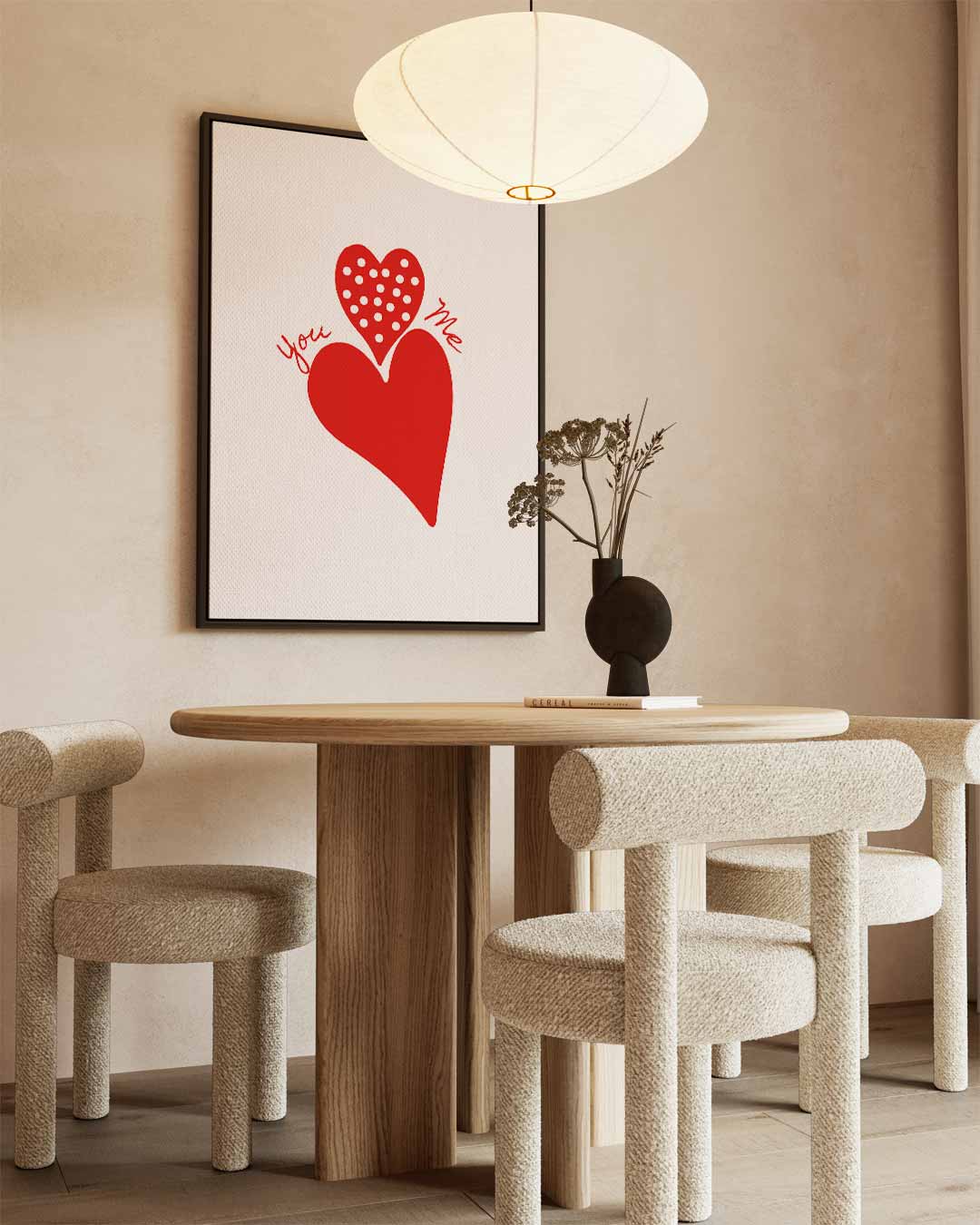 Liefdevolle Hartenontmoeting – kunstwerk met zwarte baklijst