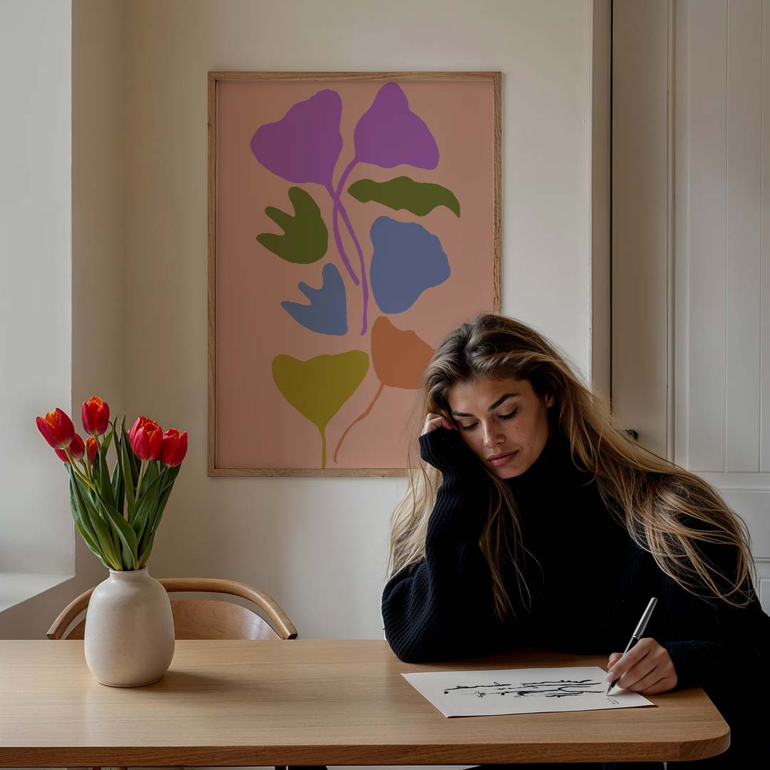 Vrolijke Organische Vormen Wandposter – bloemen poster in staand formaat
