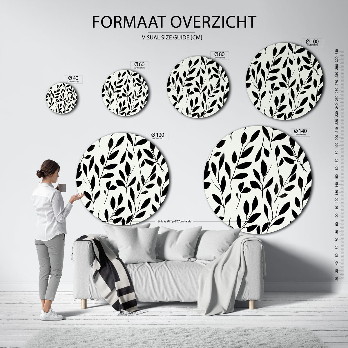 Bladeren patroon – abstracte wandkunst als muurcirkel van WallArtistic