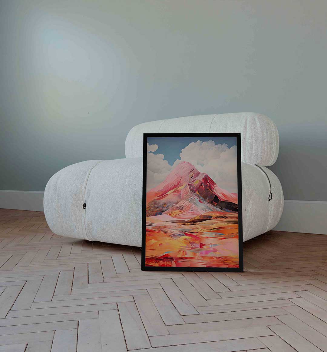 Berglandschap met wolken – surrealistische wandkunst als portret poster