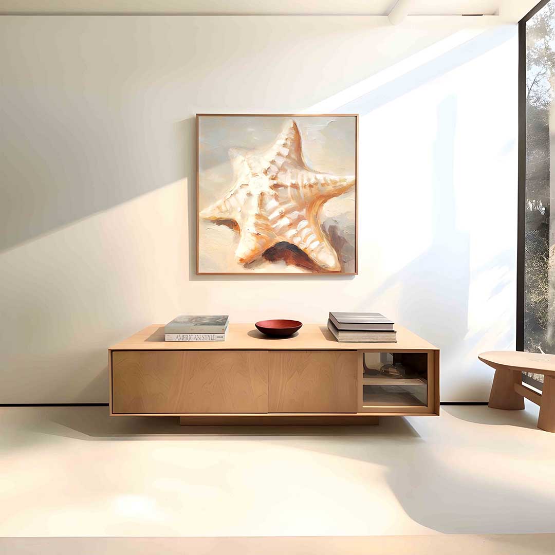 Zeester in beige – vierkante dieren wanddecoratie van WallArtistic