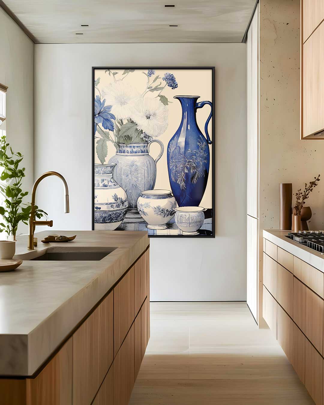 Tijdloze Delfts Blauwe Harmonie – staand kunstwerk voor modern interieur
