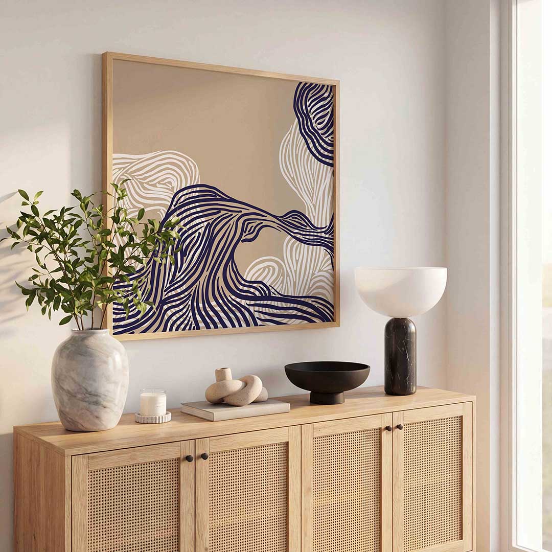 Golvende lijnen – abstracte wandkunst als vierkante poster