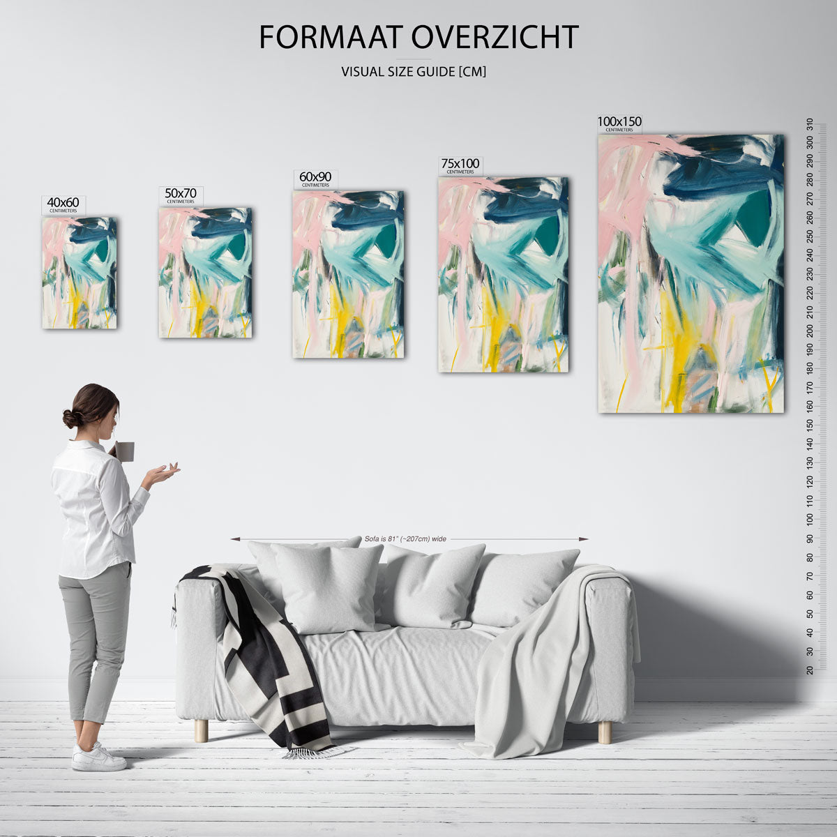 Dynamische kleurenexplosie – staand wanddecoratie kunstwerk