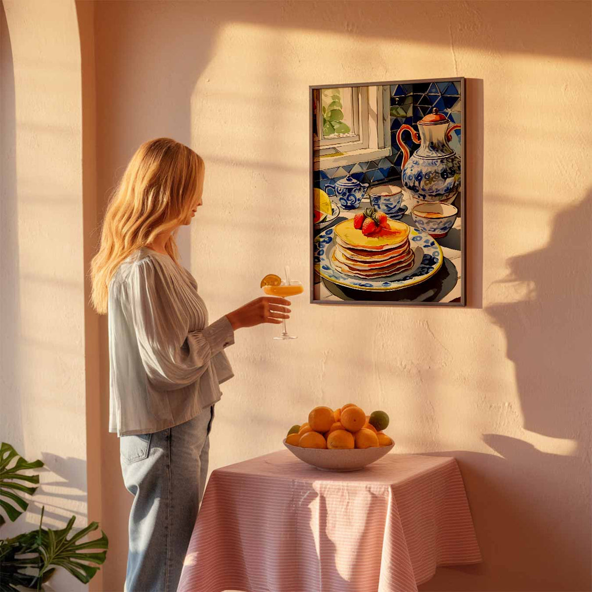 Ontbijt in Blauw – keuken poster als sfeervolle staande wanddecoratie