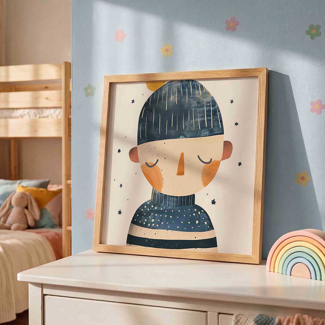 Slapende figuur – speelse wandkunst als vierkante kinderposter