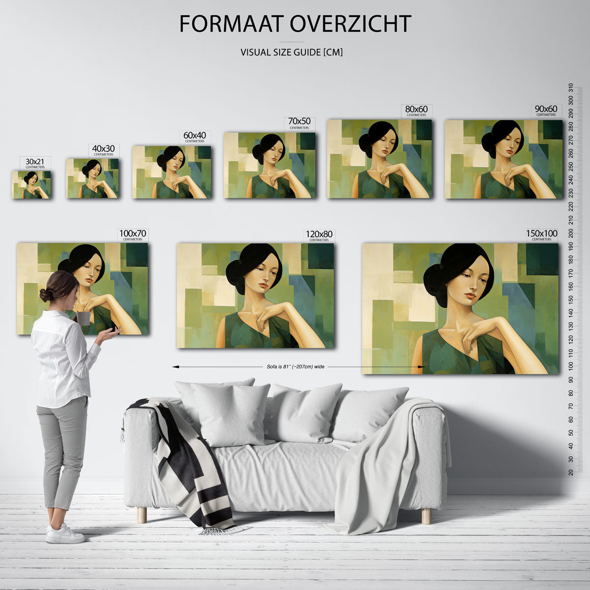 Vrouw met donkere haren – liggende muurposter met vrouwelijk portret