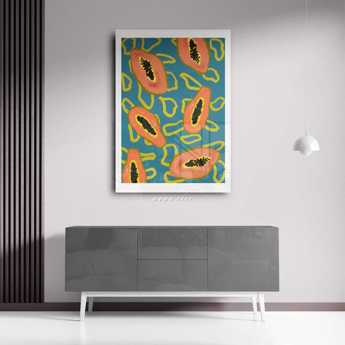 Tropische Papaya Print – staand kunstwerk voor modern interieur