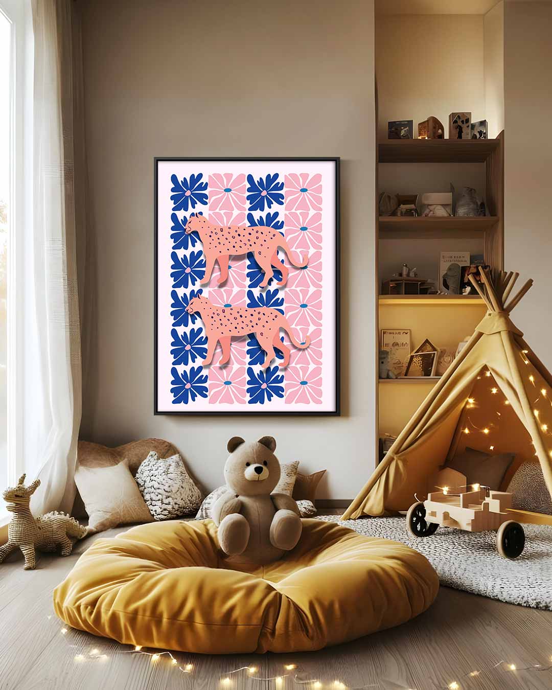 Bloemen en Luipaarden Print – modern portret kunstwerk van WallArtistic