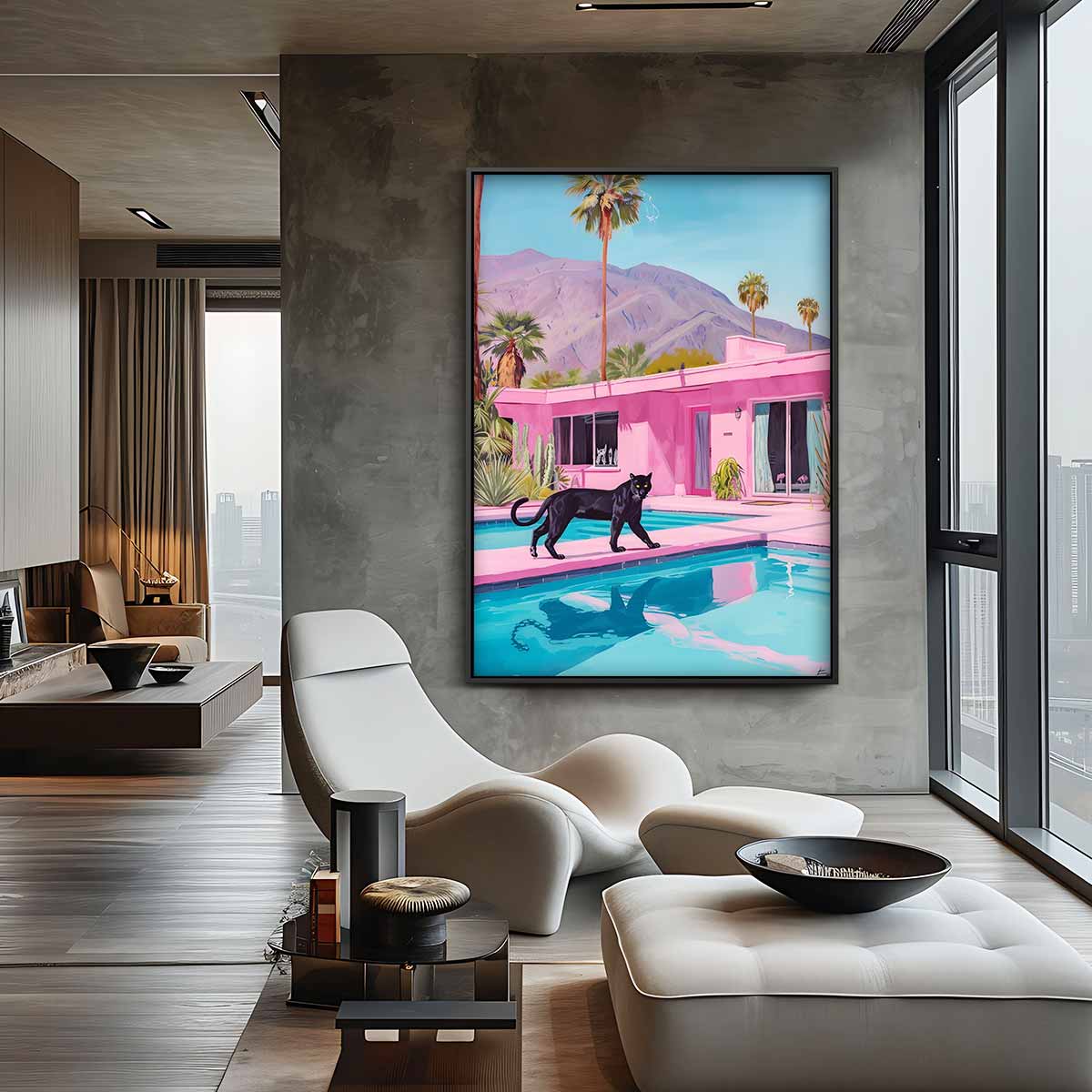 Zonnige Droom met Panter – staande wandkunst voor woonkamer of interieur