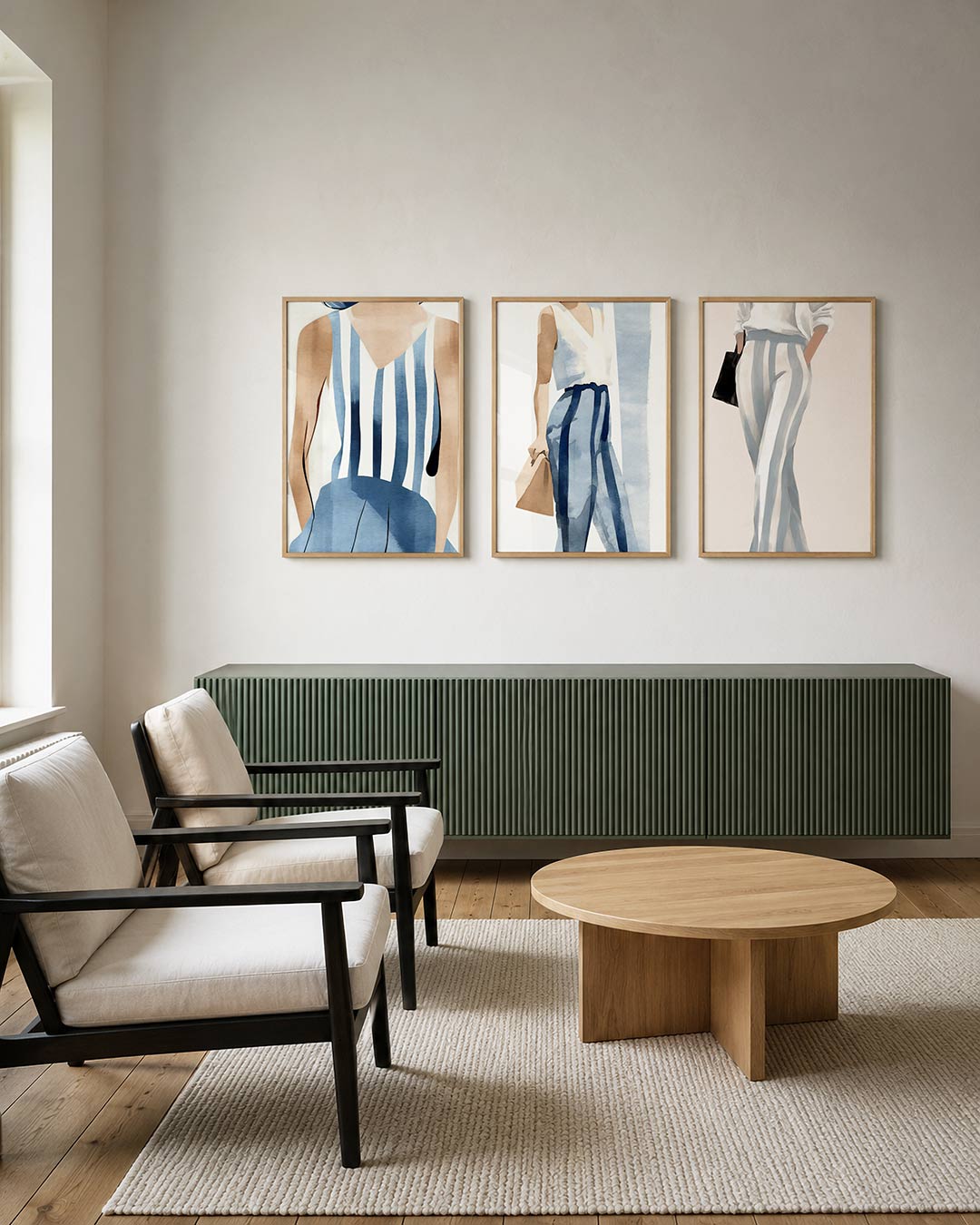 Gestreepte harmonie posterset – derde productweergave – deze posterset in drie delen toont een vloeiend lijnenspel met