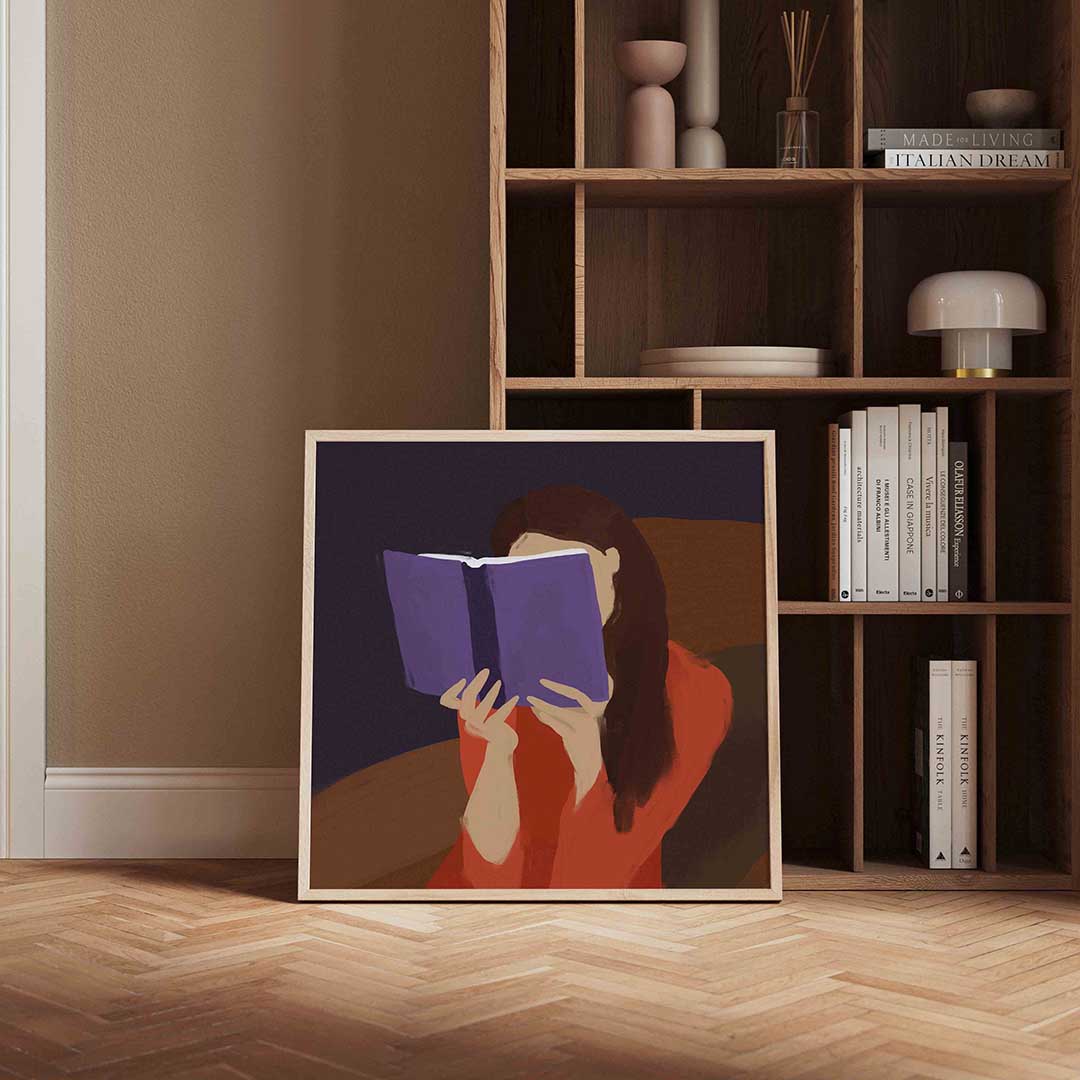 Lezende vrouw – kleurrijke vierkante wanddecoratie van WallArtistic