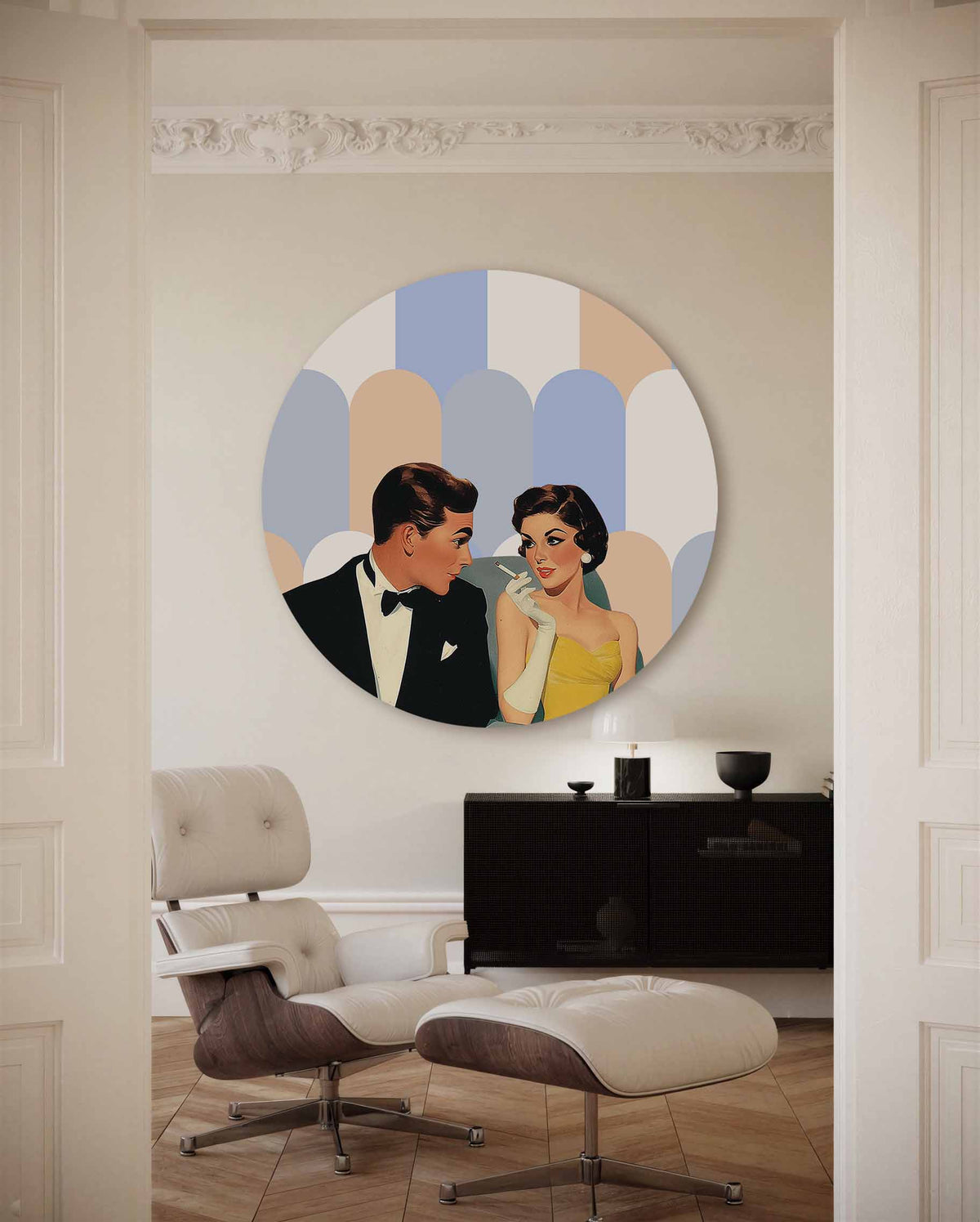 Retro koppel – kleurrijke Pop Art muurcirkel voor aan de muur