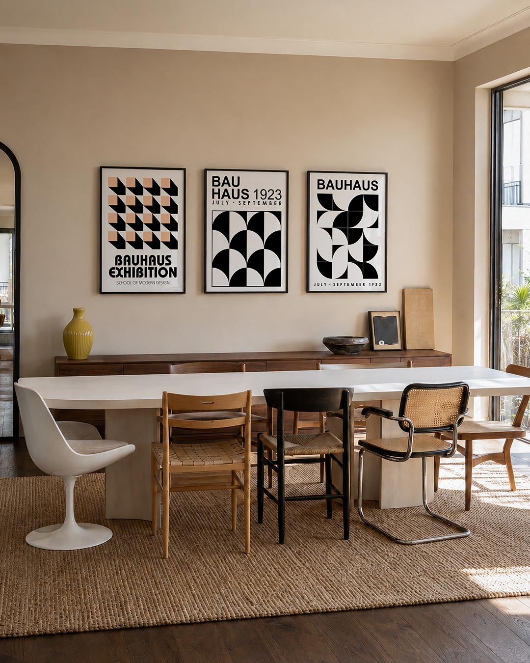 Vorm en schaduw posterset – tweede productweergave – deze posterset in drie delen toont een ritmisch patroon van