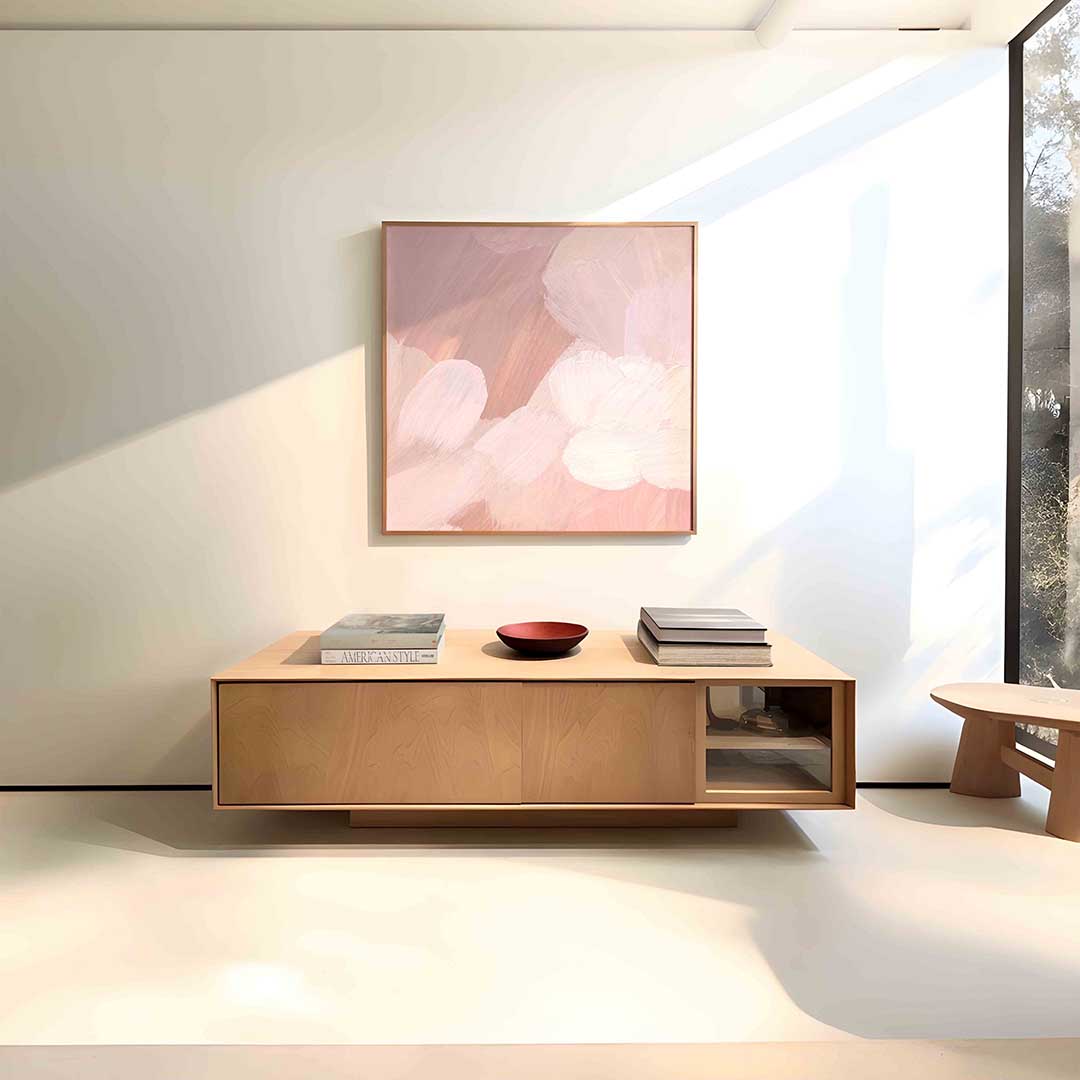 Abstracte roze penseelstreken – vierkante schilderkunst wanddecoratie van WallArtistic