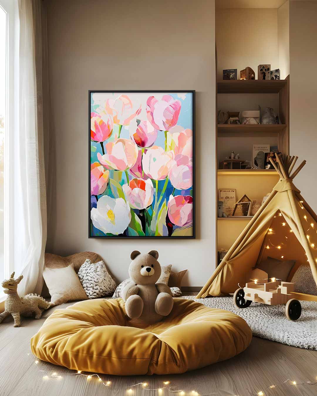 Kleurrijke Lente Tulpen – modern portret kunstwerk van WallArtistic