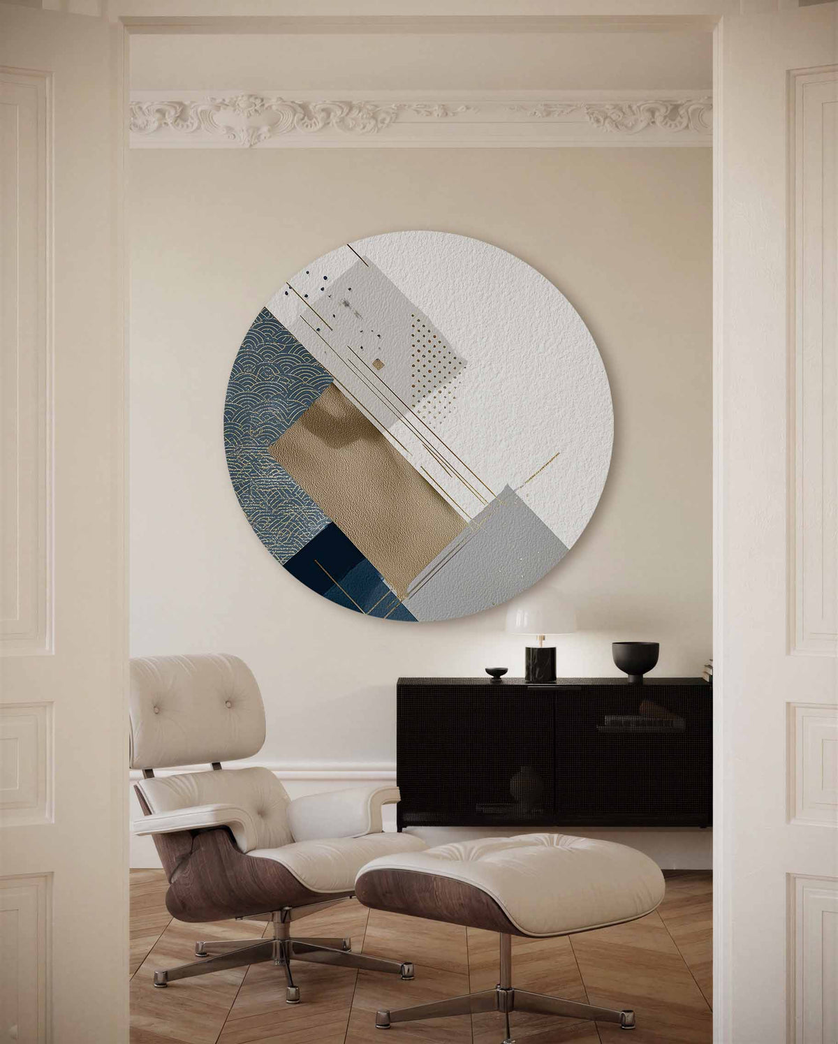 Abstracte geometrische – portret muurcirkel als ronde muurdecoratie