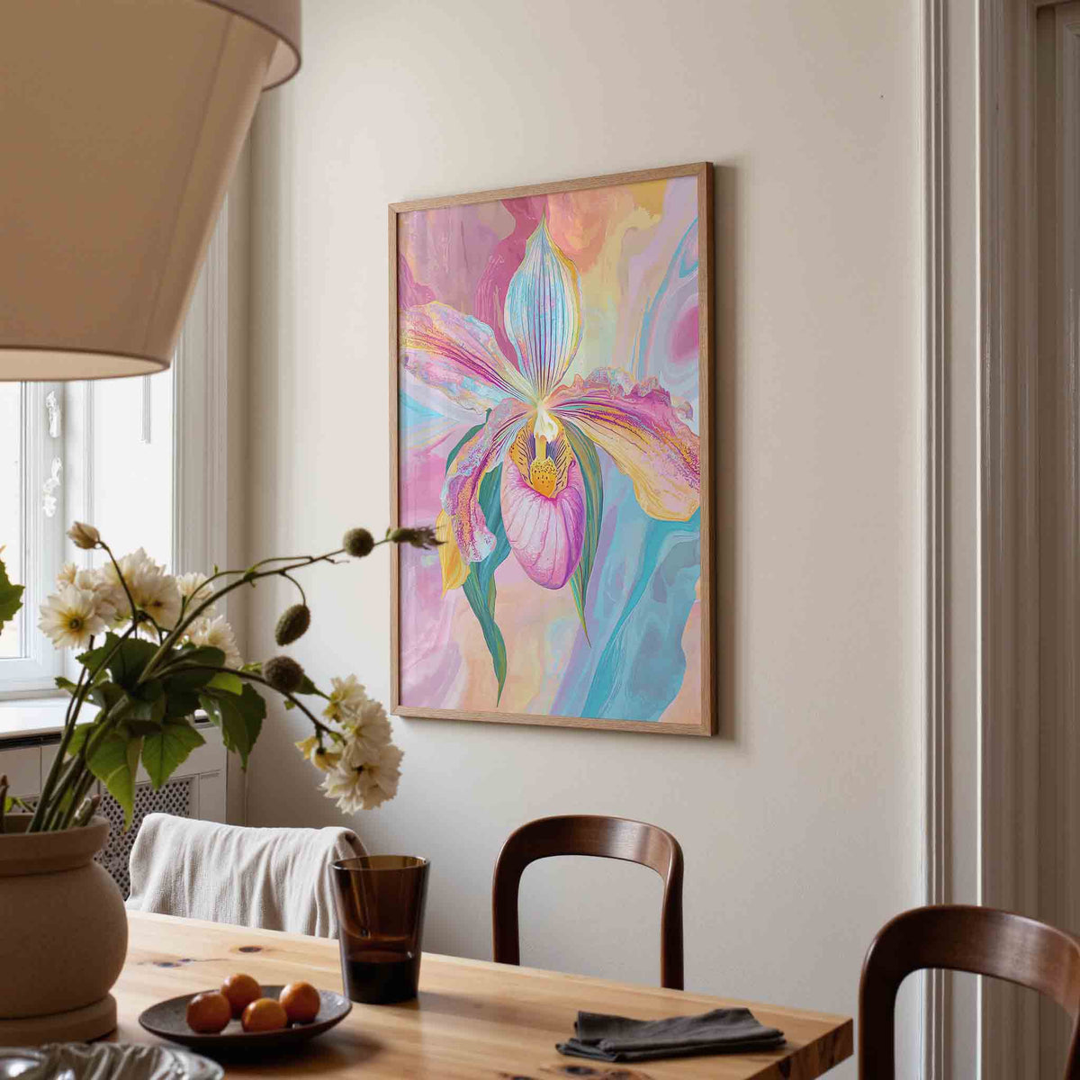 Orchidee in pastel – eigentijdse illustratie poster in staand formaat