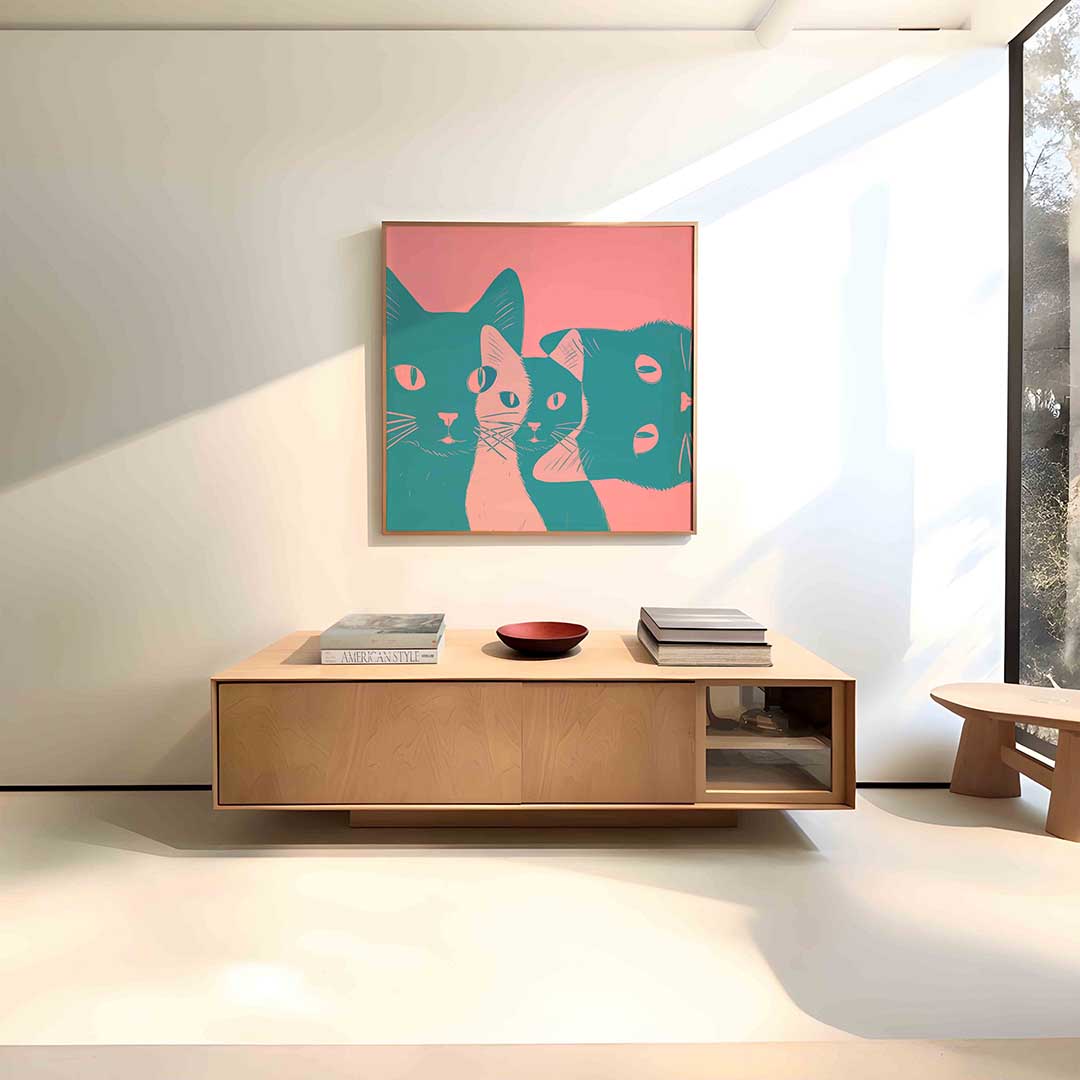 Drie katten – vierkante dieren wanddecoratie van WallArtistic