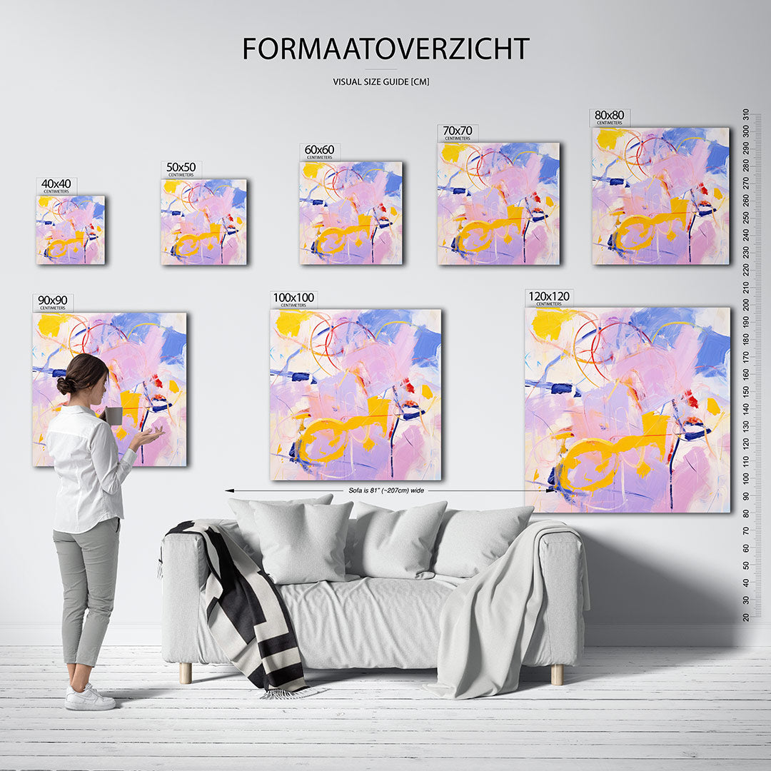 Dynamische kleurenexplosie kunstwerk – sfeerbeeld – dit werk toont een levendige mix van kleuren en vormen. De dynamische