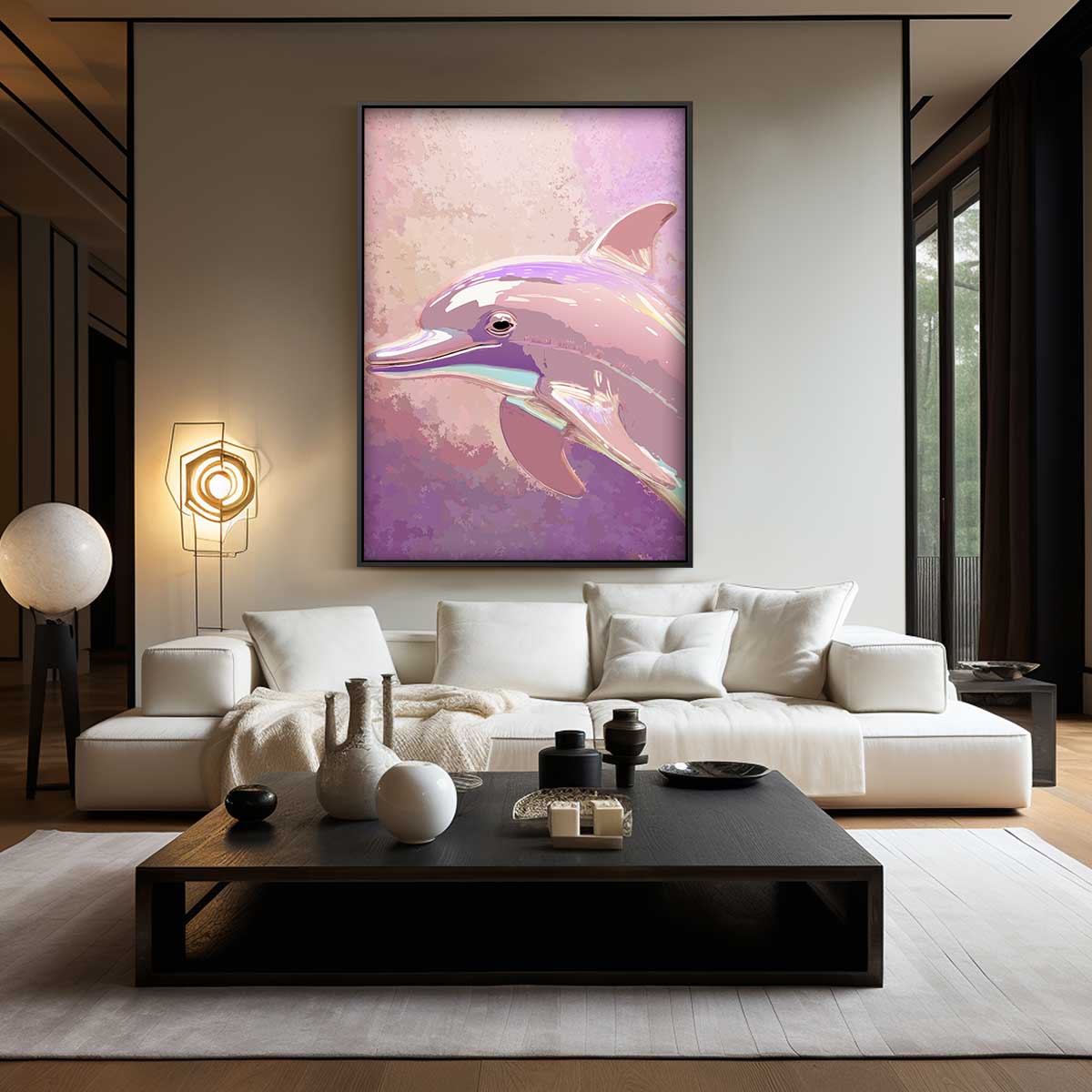 Dromerige Dolfijn Kunstwerk – kunstwerk met zwarte baklijst